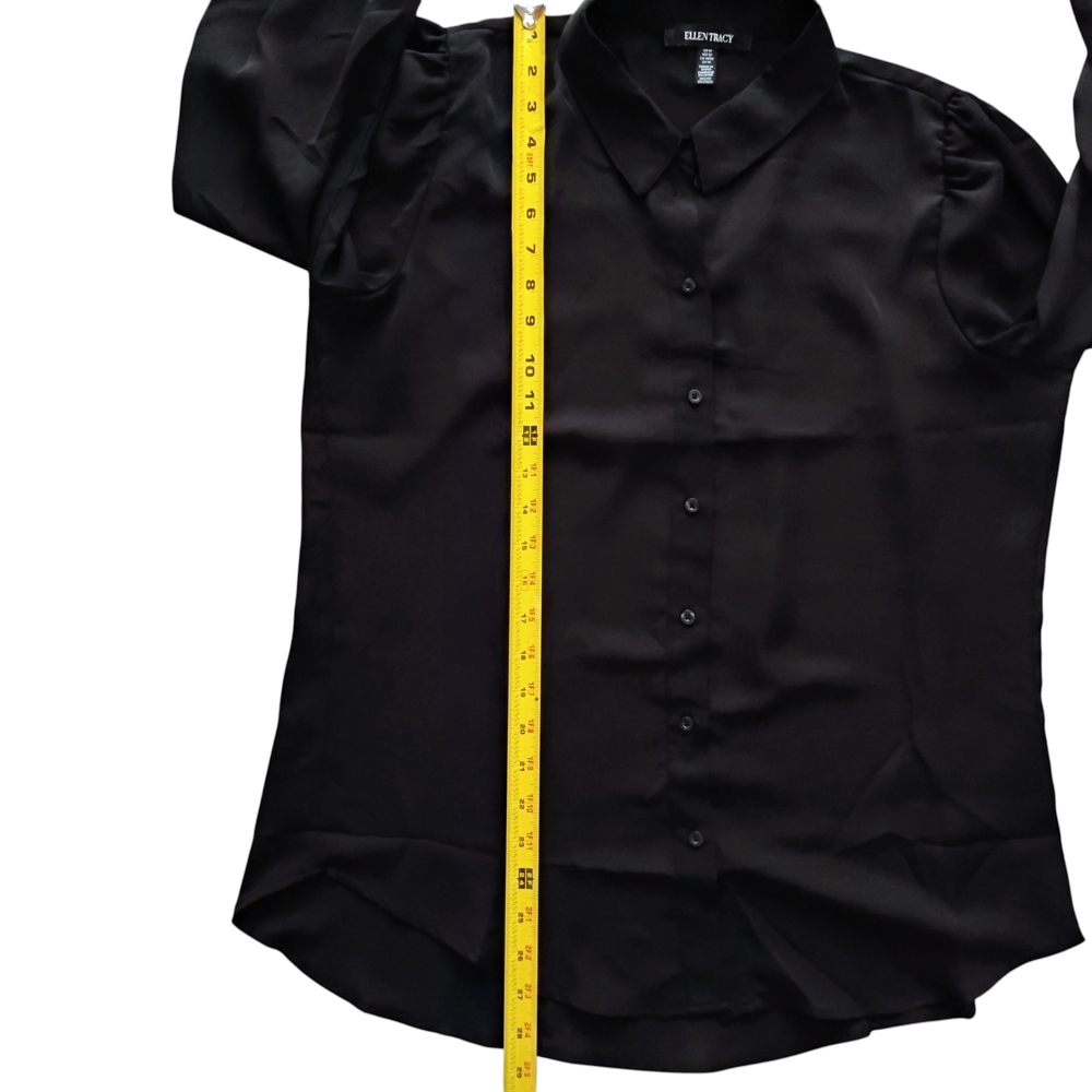 Ellen Tracy Elegant Black Button-Down Blouse Sz M - Picture 7 of 8